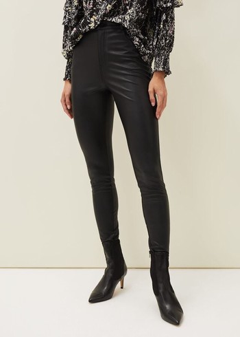 Phase Eight Kristina Faux Leather Skinny Jeans Black USA | 5092714-LW